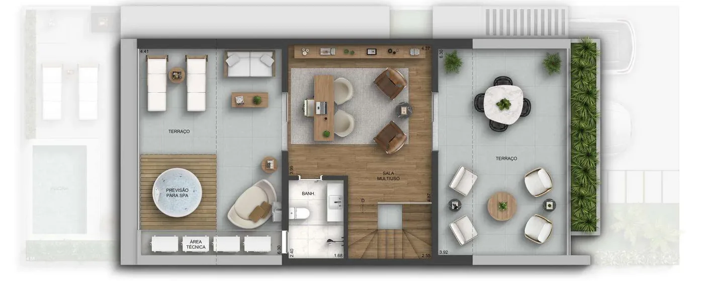 Planta do pavimento multiuso de uma casa do Barra Home Design
