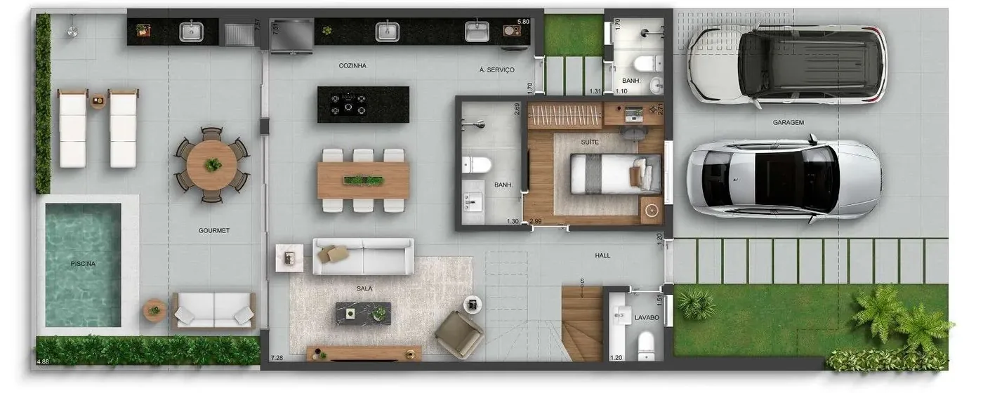 Planta do pavimento térreo de uma casa do Barra Home Design