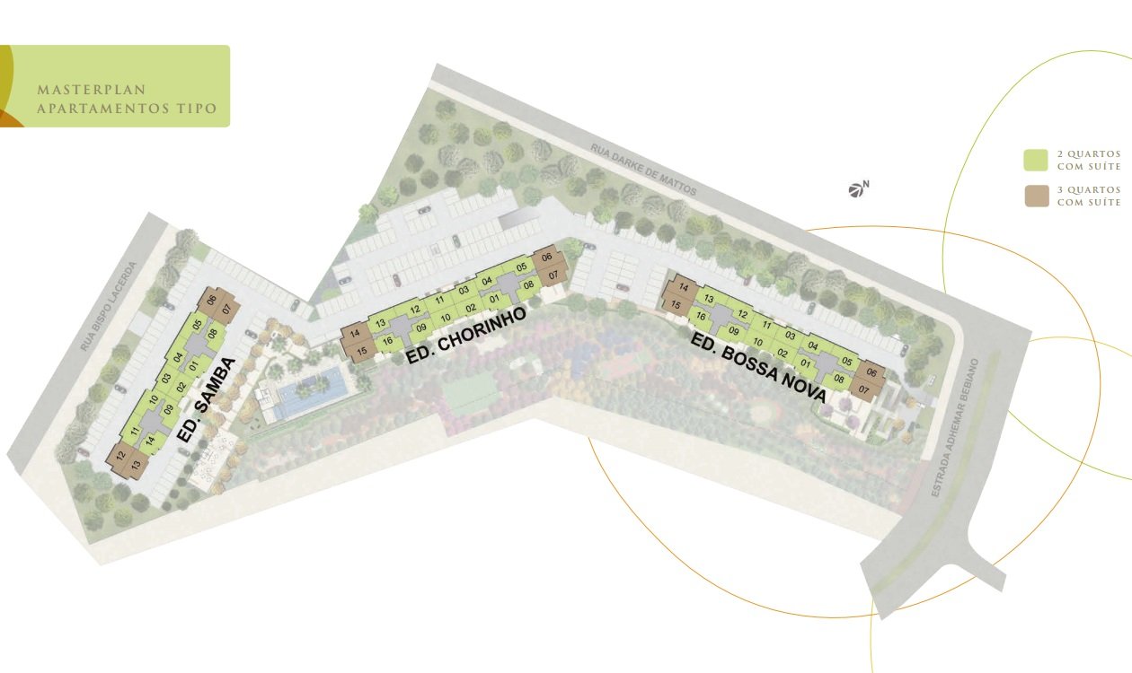 Masterplan do Carioca Residencial, com os edifícios Samba, Chorinho e Bossa Nova