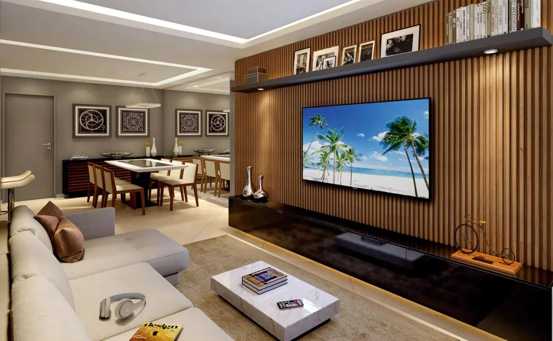 Sala de estar do apartamento decorado do Elegance Residence