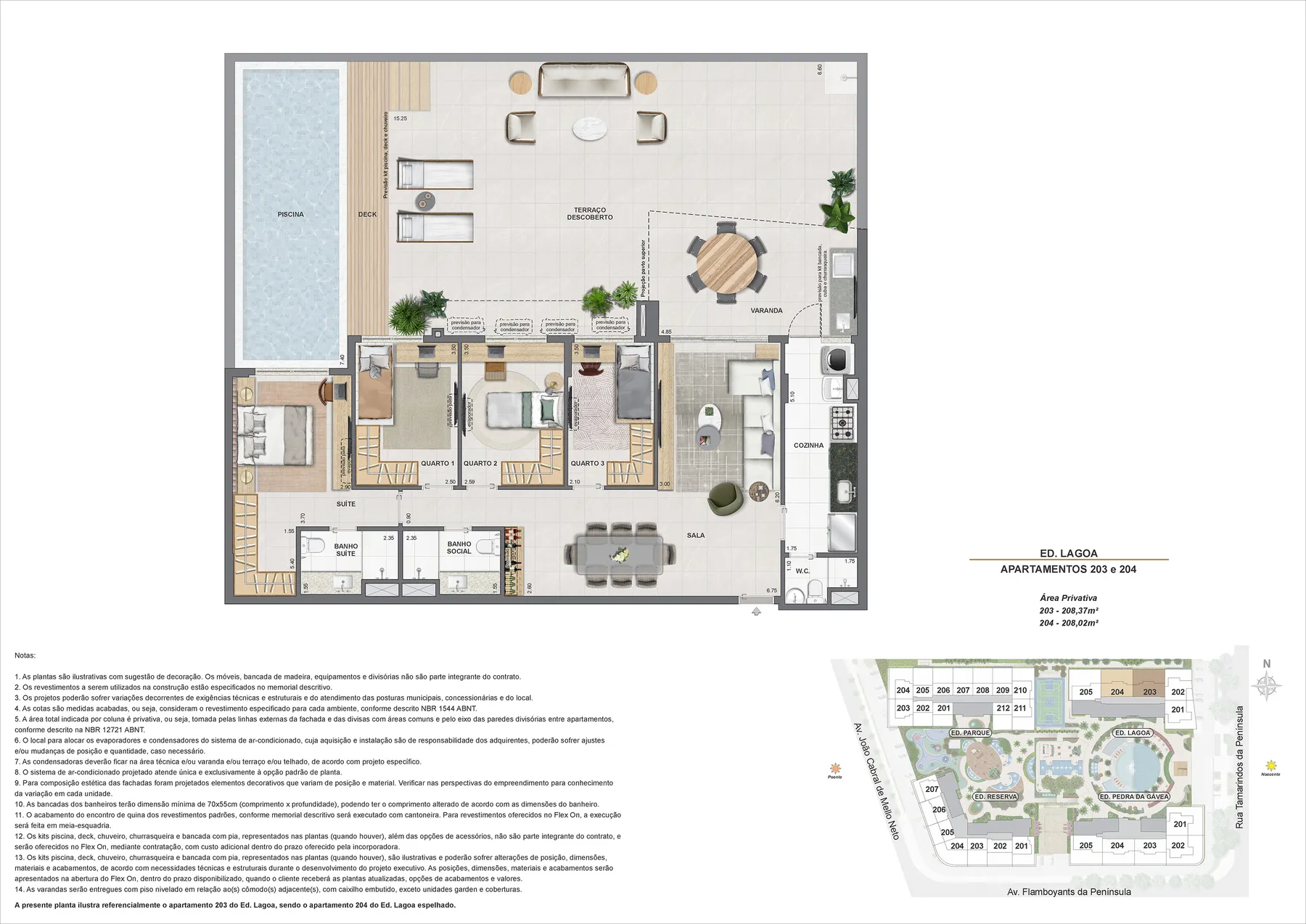 Planta do Endless Península by EDSA: Ed. Lagoa apartamento 203 e 204