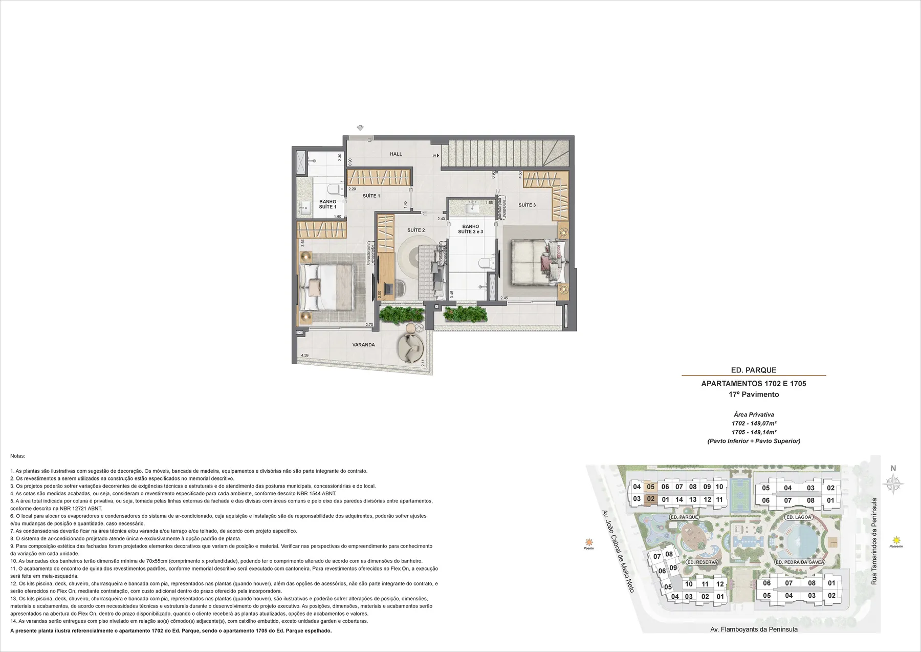 Planta do Endless Península by EDSA: Ed. Parque apartamento 1702 e 1705 17pav