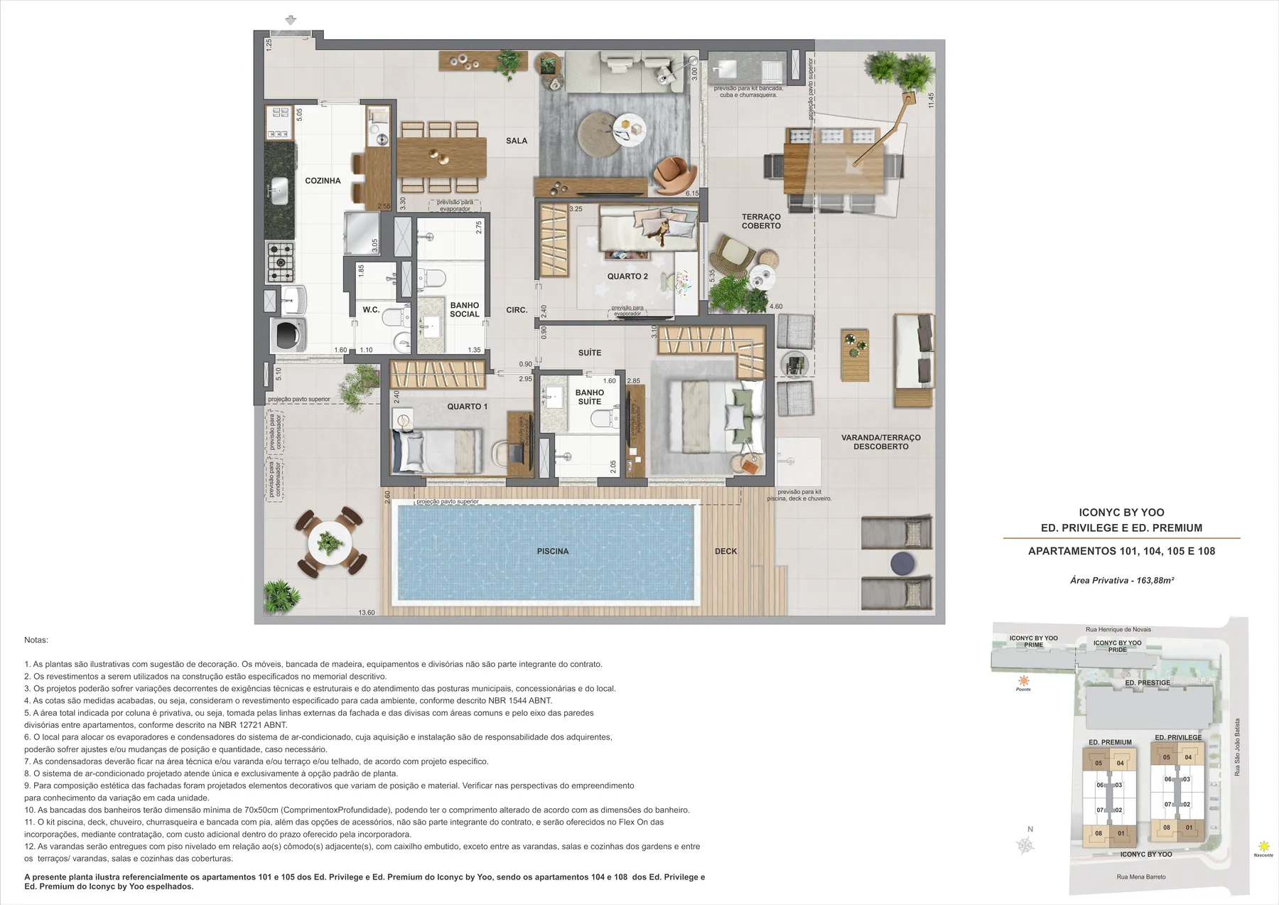 Planta do Iconyc by YOO: Lote 1 bloco 1 e 3 apartamento 101