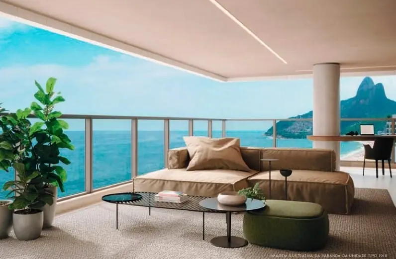 Sala com vista para o mar do IPA Studios Design