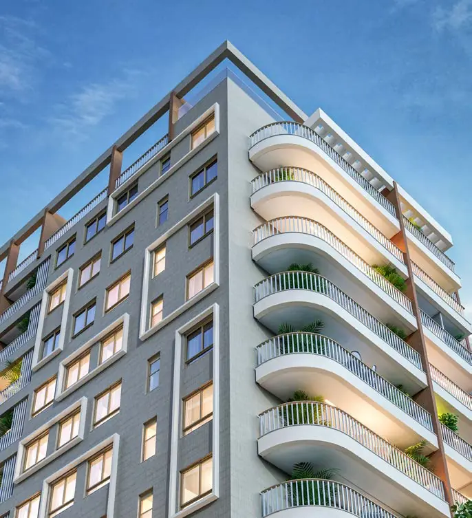 Varandas curvas da fachada do Lis Smart Living
