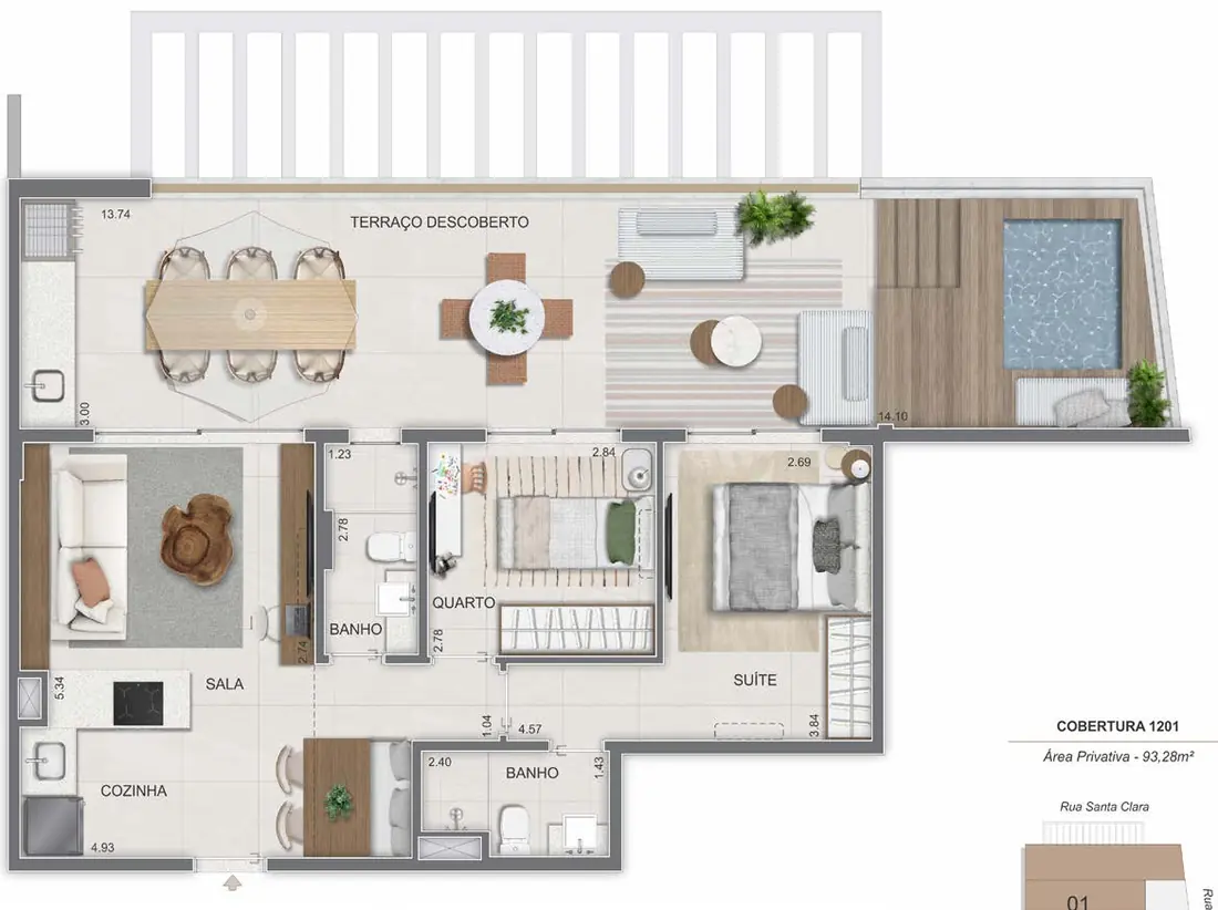 Planta da cobertura linear do Lis Smart Living