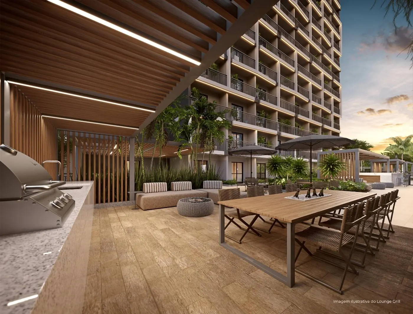 Espaço gourmet com churrasqueira no rooftop