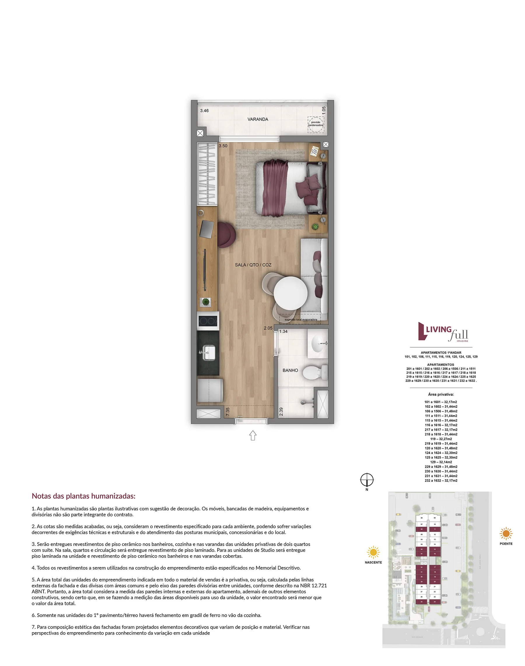 Planta do Living Full Imagine: Studios 31 a 32 m²
