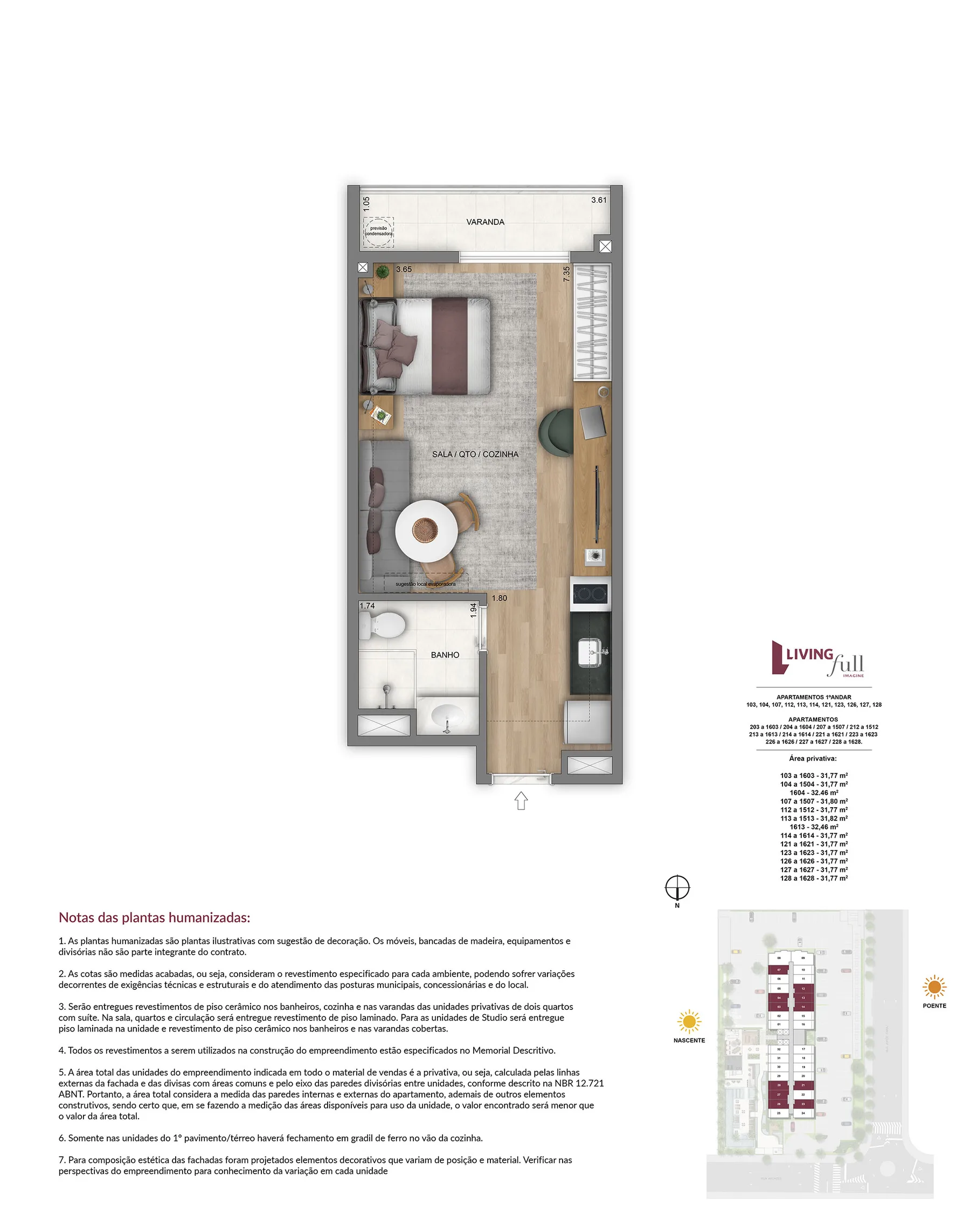 Planta do Living Full Imagine: Studios meio 31 a 32 m²