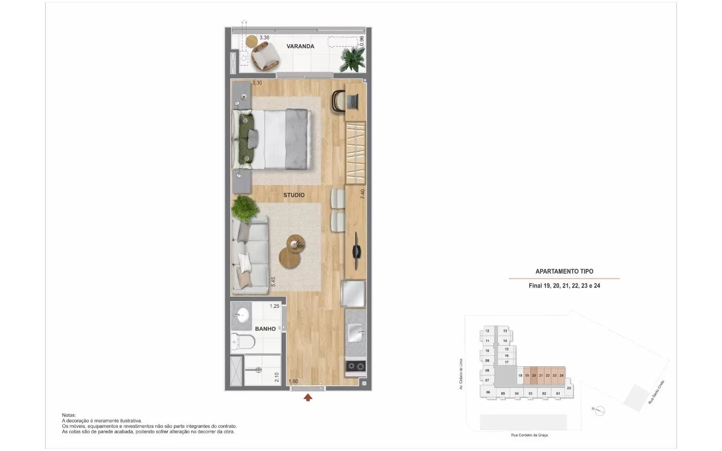 Planta Studio com varanda