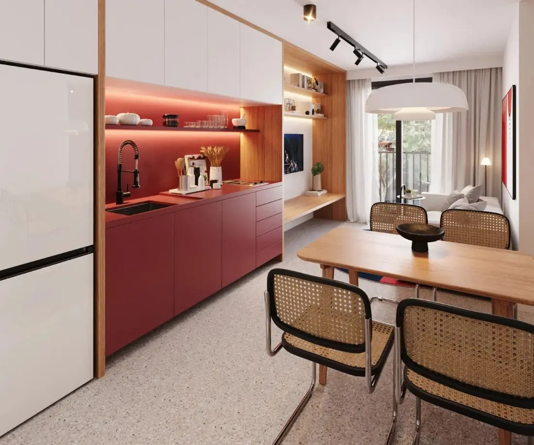 Cozinha do apartamento decorado do Soho Gávea