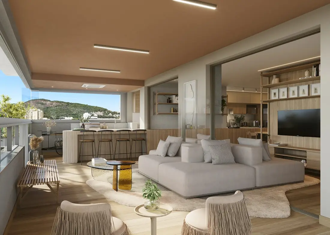 Living do apartamento decorado do Zenture Residencial